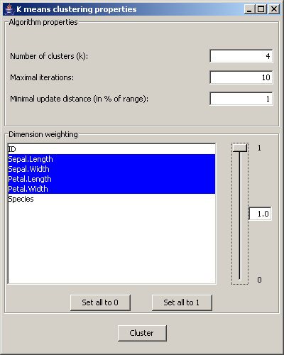 Dialog für die Clustereinstellungen