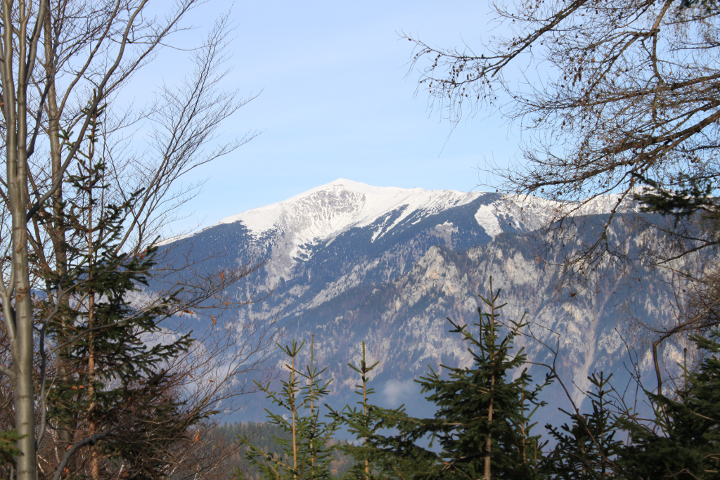 Abbildung 6: Ein Blick auf den Schneeberg und den Mittagstein auf dem Weg in Richtung Looshaus