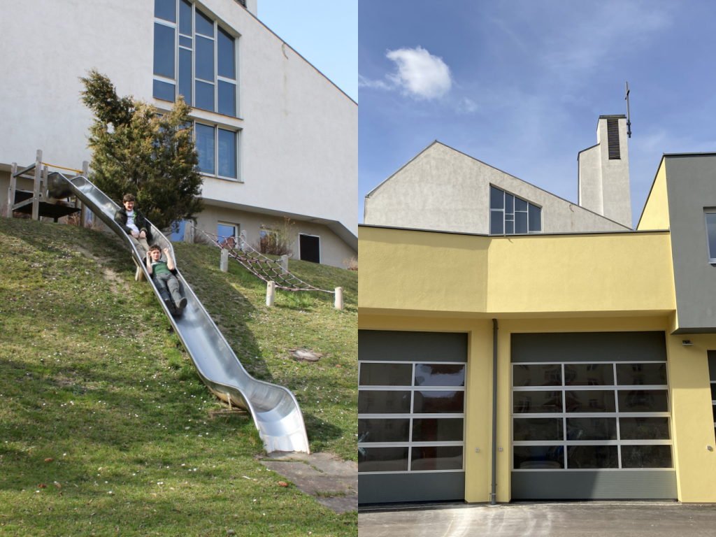 Abbildung 12:
      Eine Gegenüberstellung vom Breitensteiner Spielplatz einst und jetzt. 